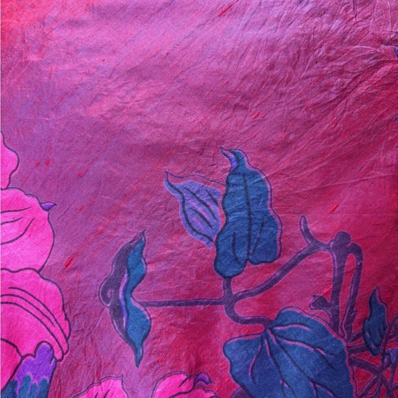 100% Thai Silk Floral Scarf Pink & Purple - Picture 8 of 9